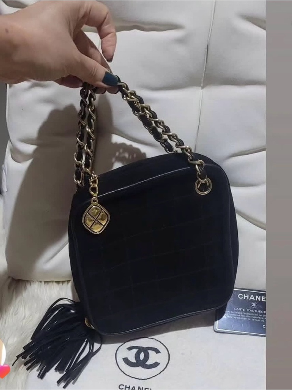 Chanel Vintage Diamond Shape Suede Leather Choco Bar Shoulder Bag - Picture 9 of 13